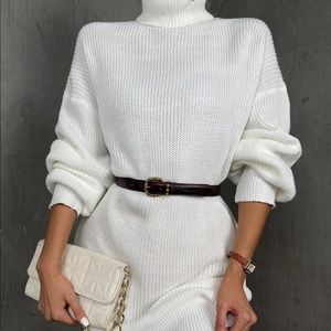 Solid ribbed knit sweater dresss